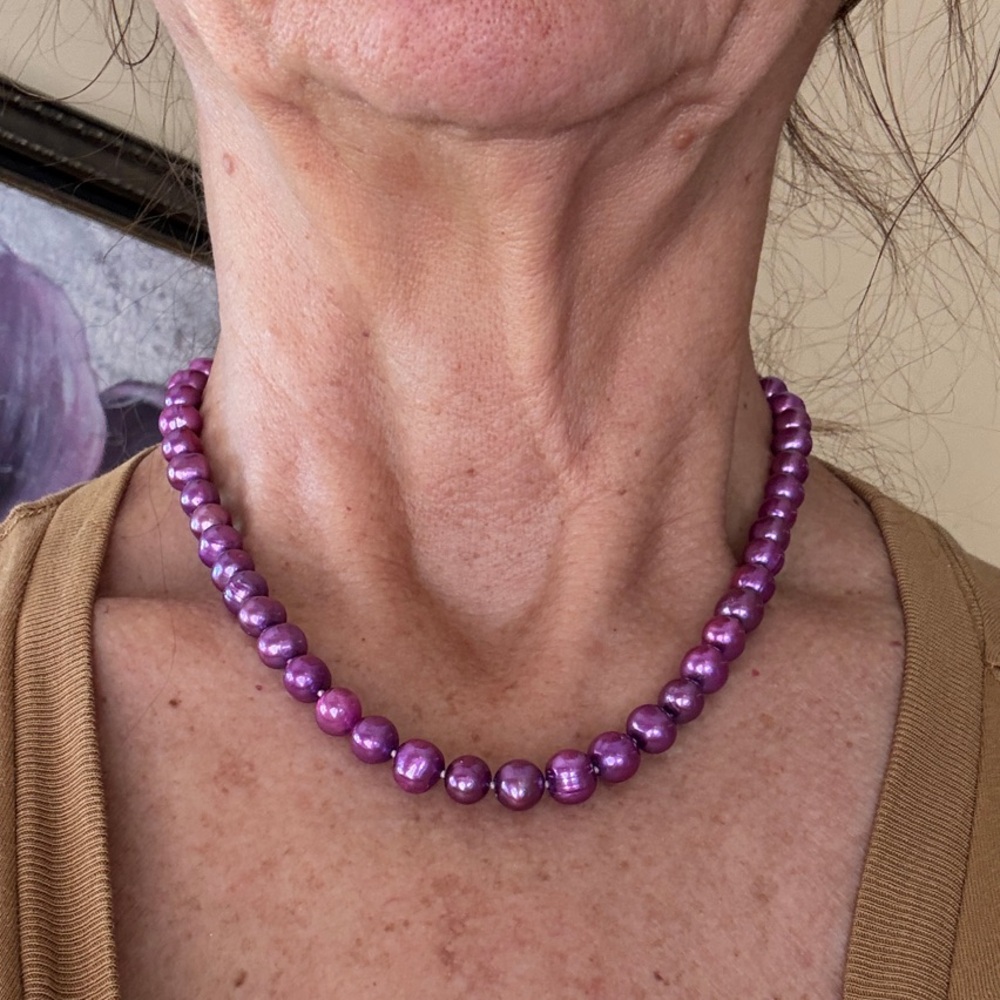 Genuine Fresh Water Pearls Dyed Purple Necklace